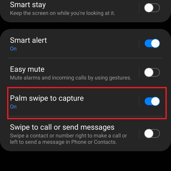 Samsung Galaxy A settings panel
