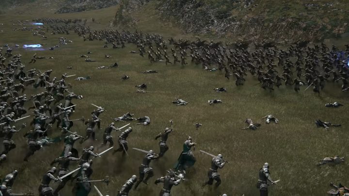 Two armies clash on a plains battlefield in Final Fantasy 16.