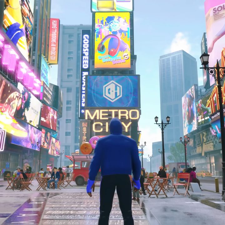 A player-character stands in Metro City in Street Fighter 6.