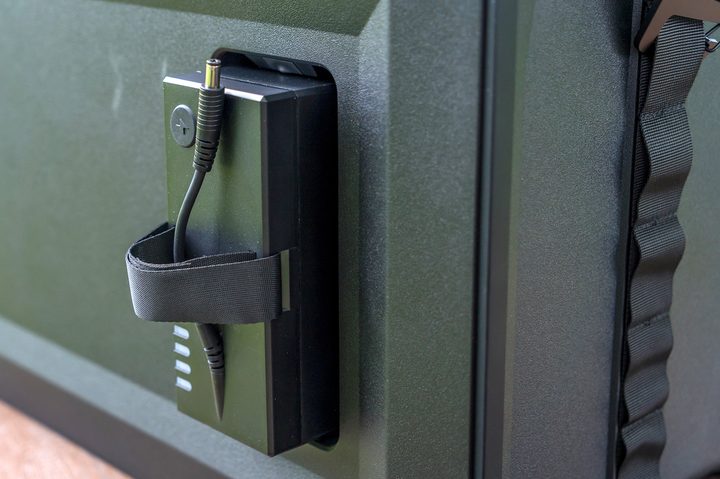 The battery pack sliding into the back of the Soundboks Go.