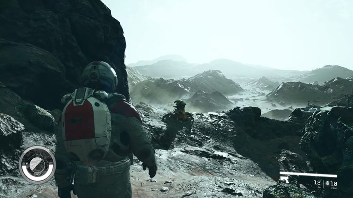 Third-person shot of character on planet in Starfield.