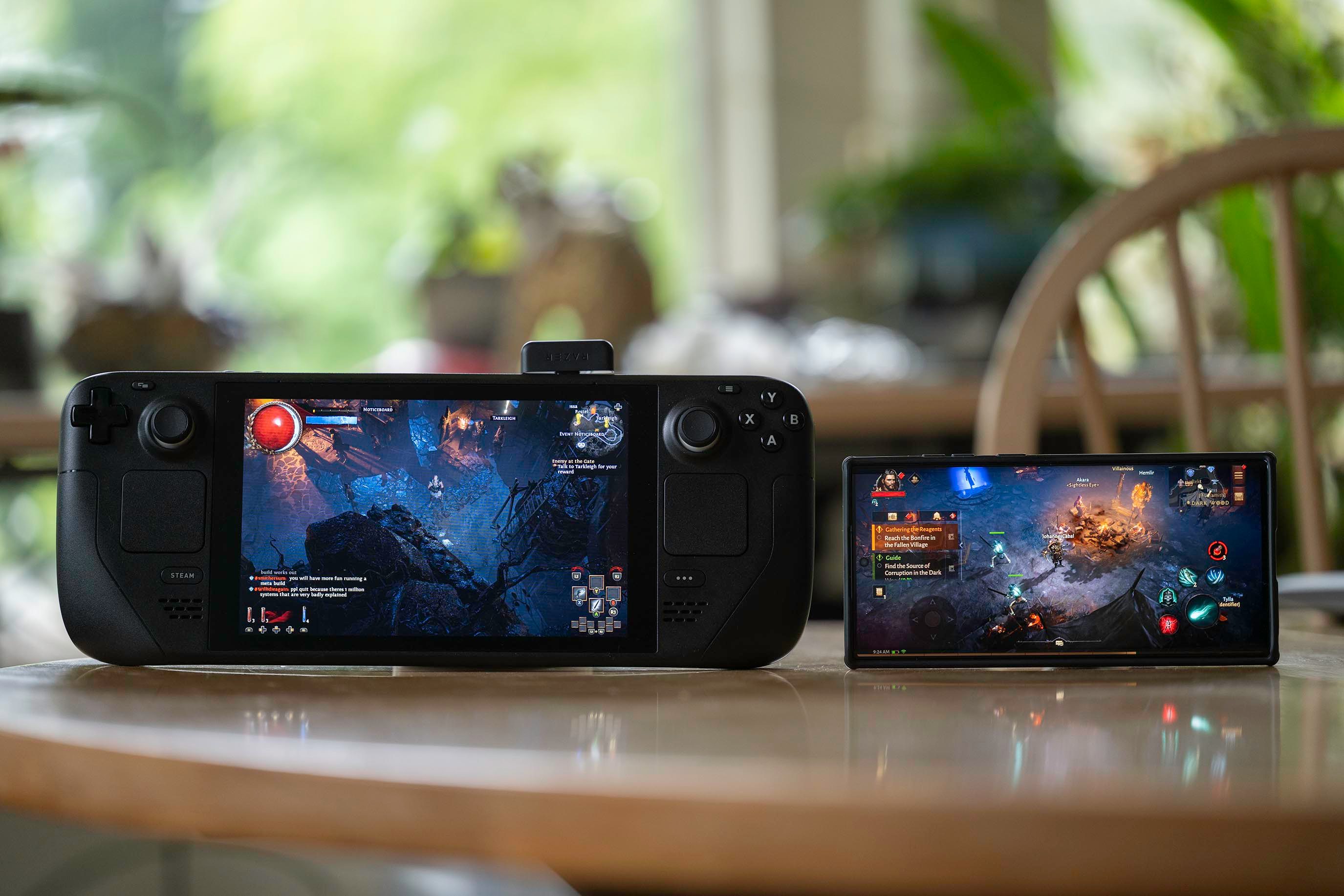 Steam Deck running Path of Exile and the S22 Ultra running Diablo Immortal.