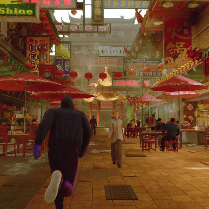 A player runs through a Chinese neighborhood in Street Fighter 6 World Tour.