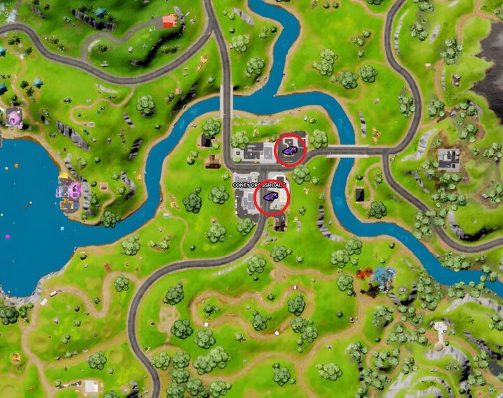 Map of Whiplash vehicles in Fortnite.