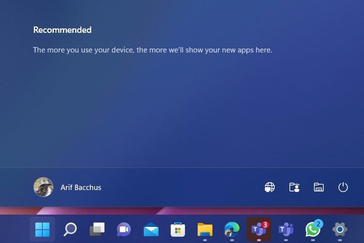 The centered Windows 11 start menu.