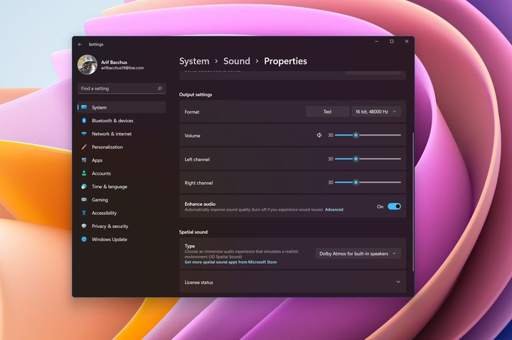 Audio settings in WIndows 11.