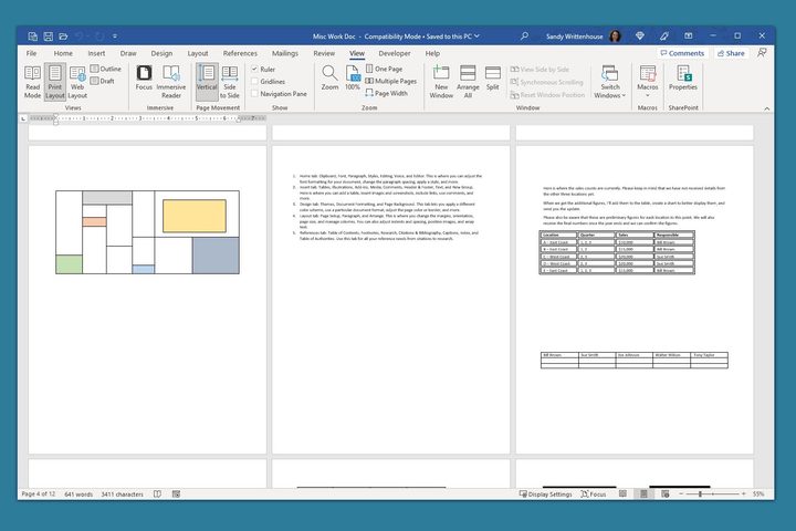 Word in multiple page view.