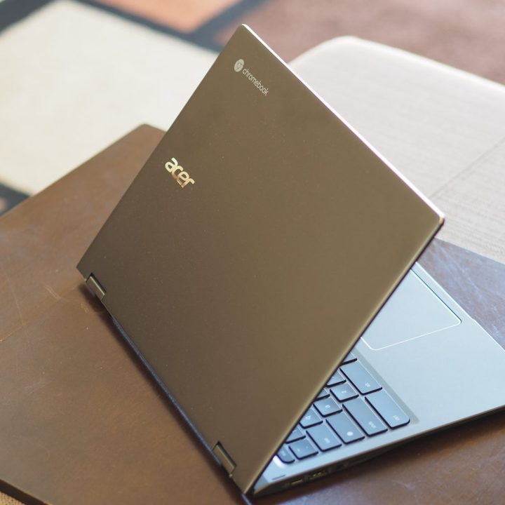 Acer Chromebook Spin 513 rear view showing lid and logos.