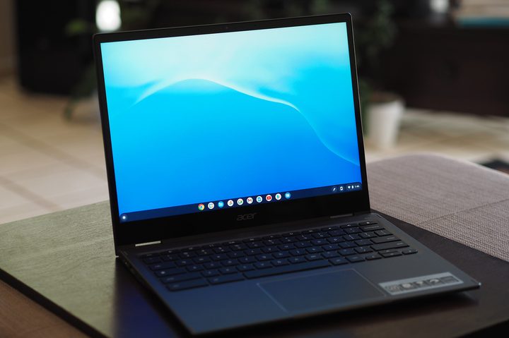 Acer Chromebook Spin 513 top down view showing display and keyboard deck.