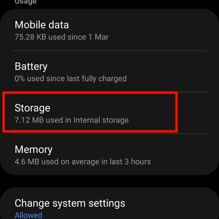 Android 12 Phone app storage.