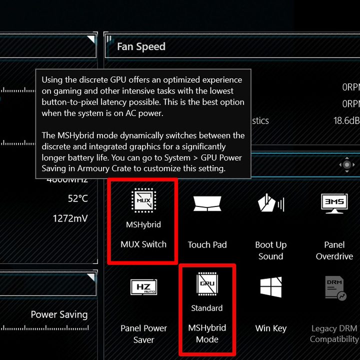 How to toggle the MUX Switch in Armoury Crate.