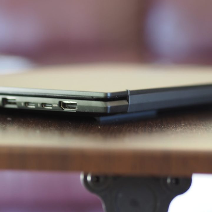 Asus Vivobook S 14X rear angle view showing hinge and ports.