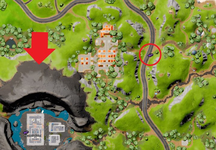 Map of car and The Daily Bugle in Fortnite.