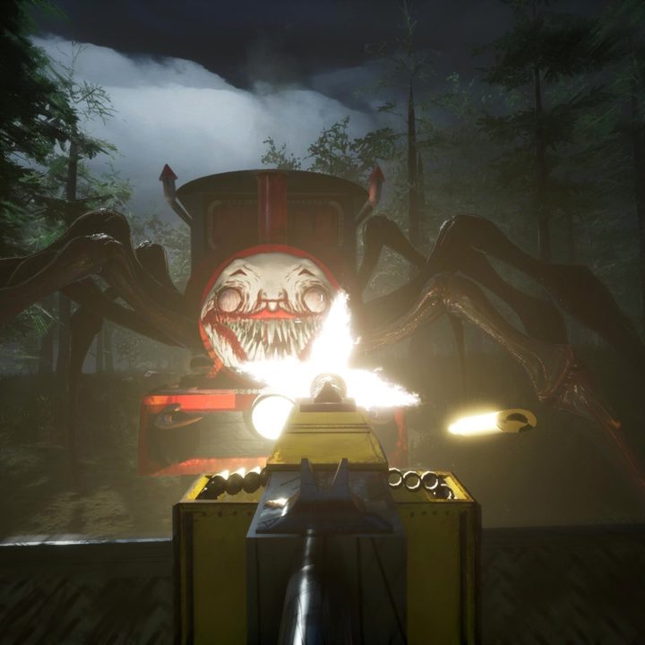 A spider train chases a player in Choo-Choo Charles.