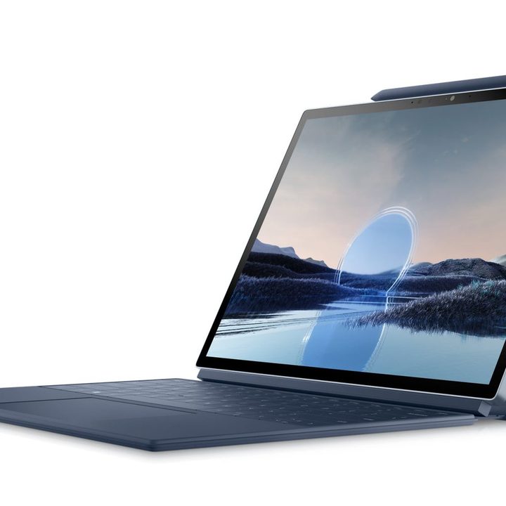 Dell XPS 13 2-in-1 front view showing Folio keyboard and pen.