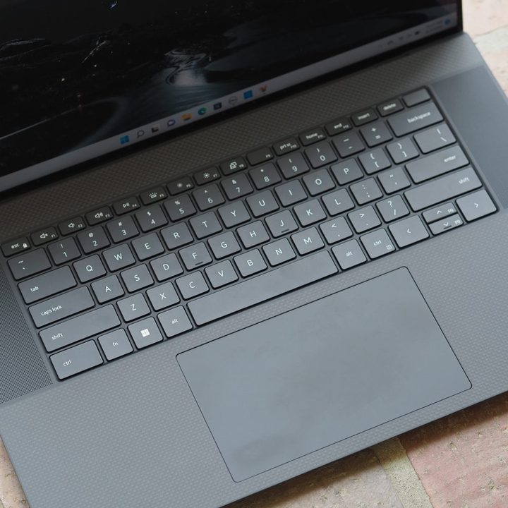 Dell XPS 17 9720 top down view showing keyboard and touchpad.