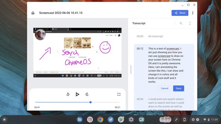 Editing a transcript in Screencast
