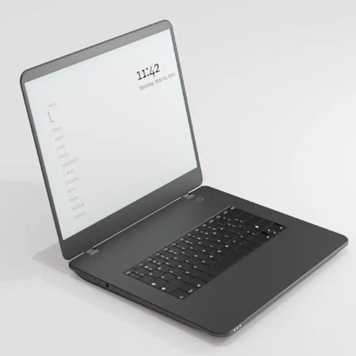 The Modos Paper Laptop with the lid open.