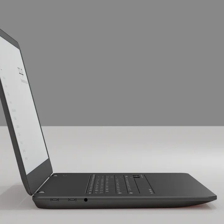 A profile shot of the Modos Paper Laptop.