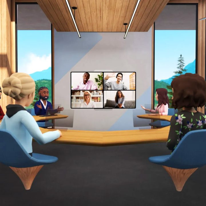 An office meeting happening in the VR Metaverse.