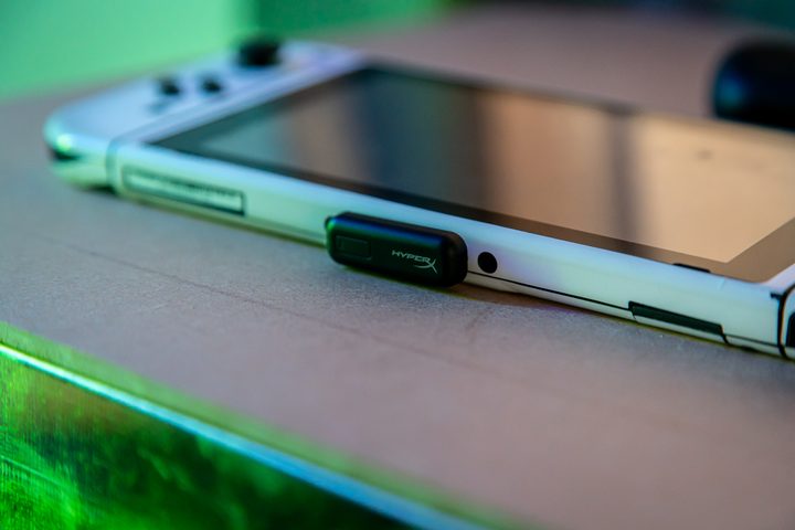HyperX Cloud Mix connector attached to a Nintendo Switch.