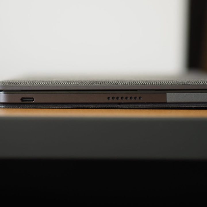 Lenovo Chromebook Duet 3 left side view showing ports and folio.