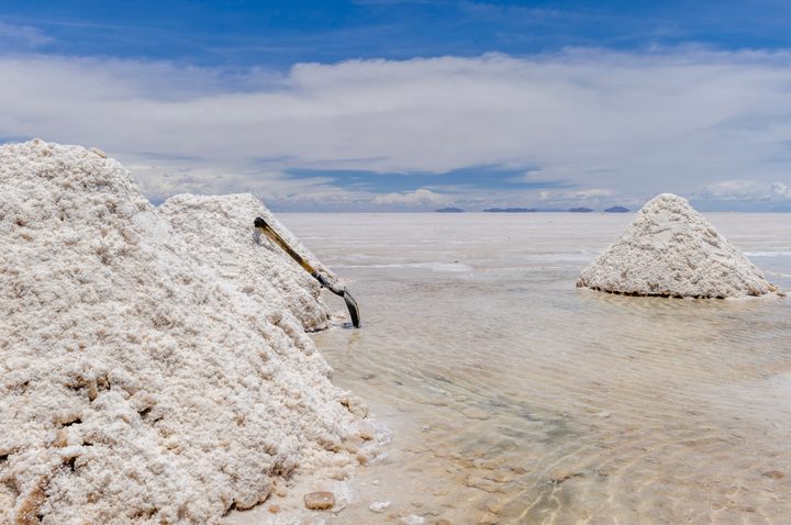 Salt harvest in the Uyuni salt desert in Bolivia.