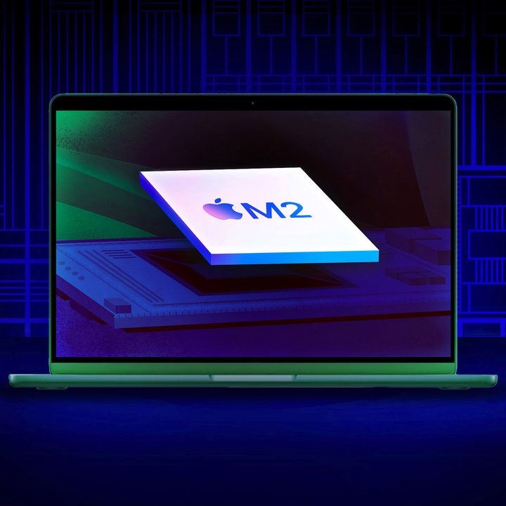 Macbook Air (2022) on a stylized background.