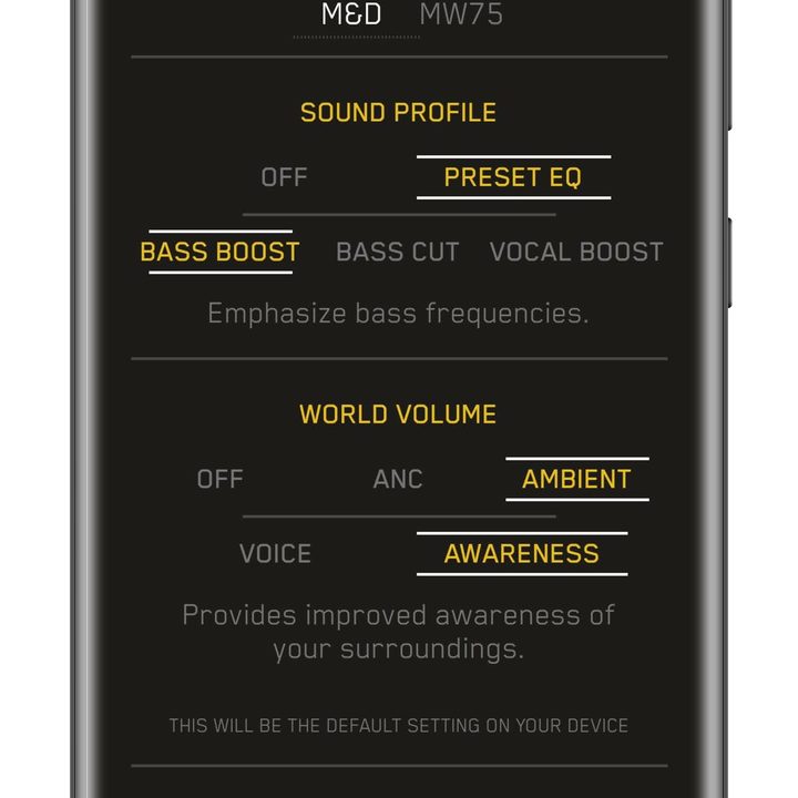 Master & Dynamic app for Android settings screen.