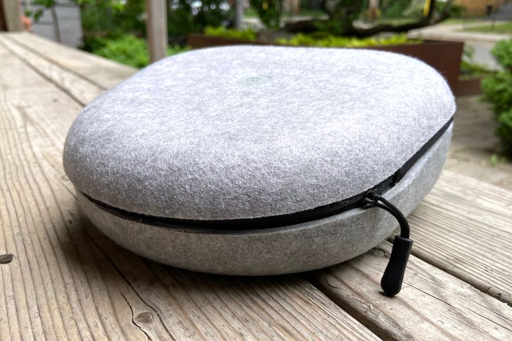 Master & Dynamic MW75 carry case in closed position.