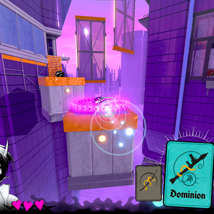 A player shoots a rocket at an enemy in Neon White.