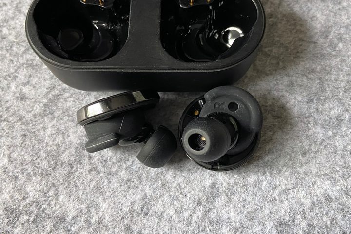 Close up of NuraTrue Pro earbuds.