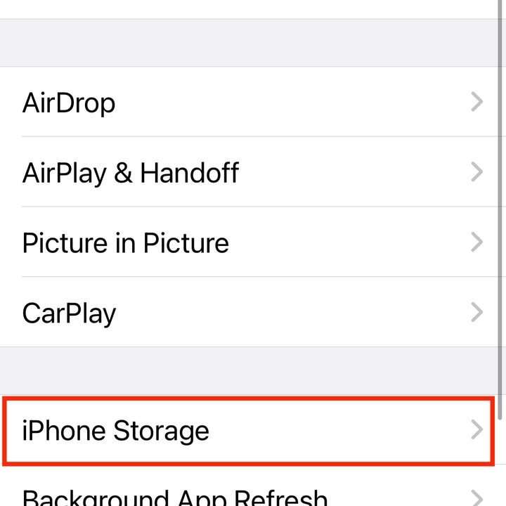 iPhone Storage button.