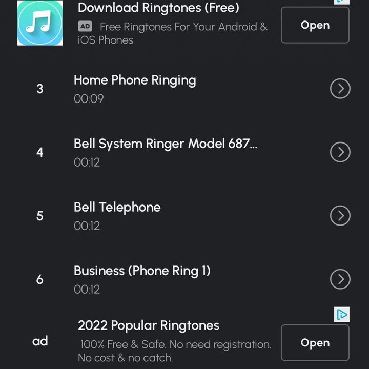 Old Telephone Ringtones app showing various ringtones.