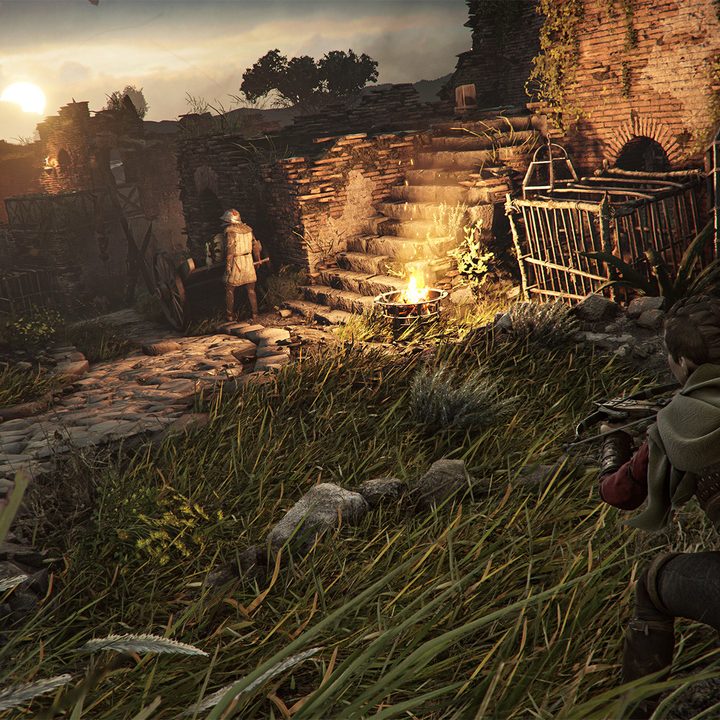 Amicia holds a crossbow in A Plague Tale: Requiem.