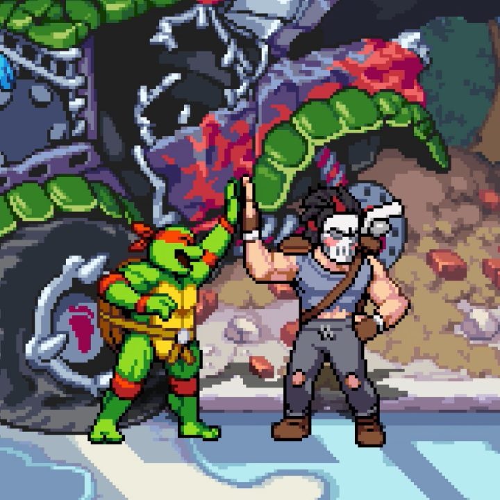 rapheal and casey jones high five tmnt shredder's revenge.
