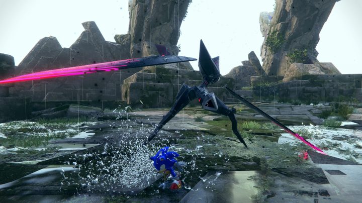 Sonic dodges an enemy attack in Sonic Frontiers.