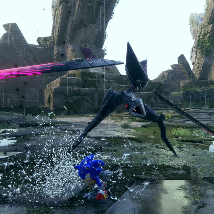 Sonic dodges an enemy attack in Sonic Frontiers.