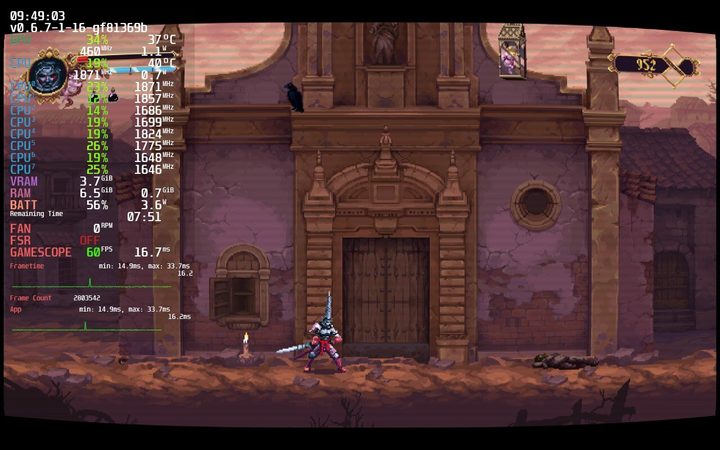 Performance overlay on the Steam Deck.