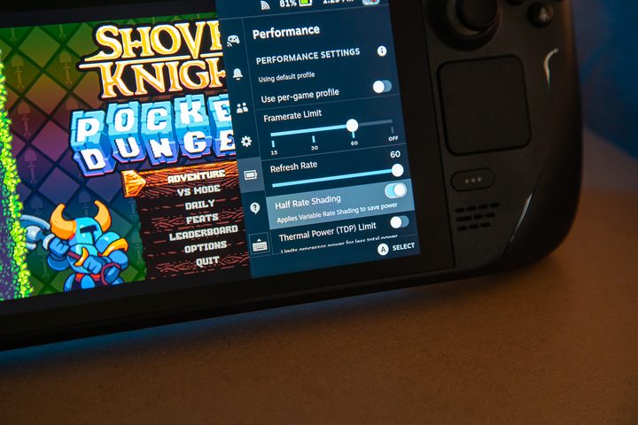 Half-rate shading option on the Steam Deck.