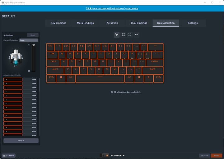 SteelSeries GG with dual actuation settings.
