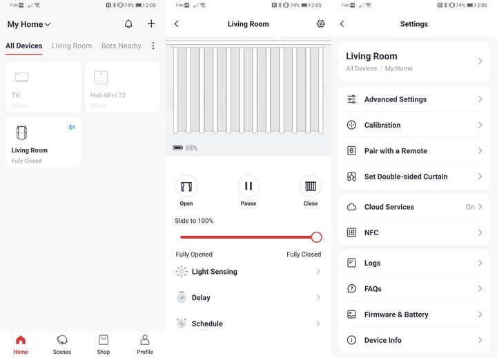 Screenshots of the SwitchBot app for Android.
