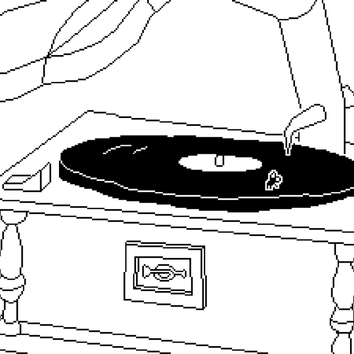 A fly sits on a record player in Time Flies.