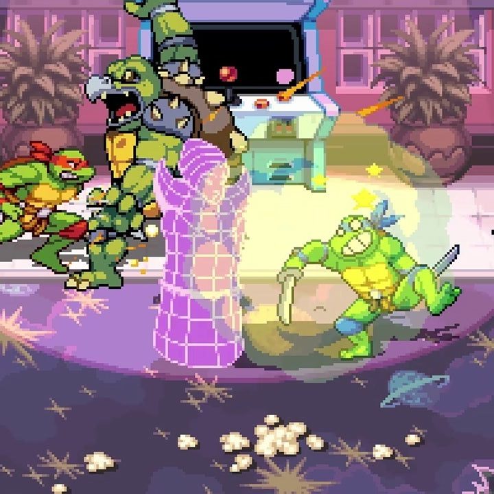 Leonardo and Raphael fighting Tokka and Rahzar.