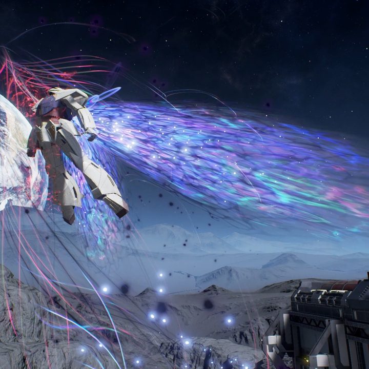 Turn A Gundam flying through space in Gundam Evolution.