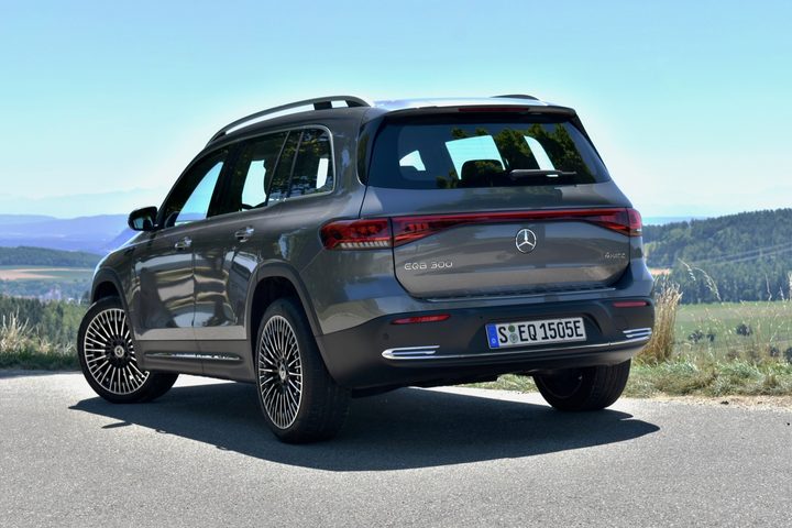 Rear three quarter view of the 2022 Mercedes-Benz EQB.