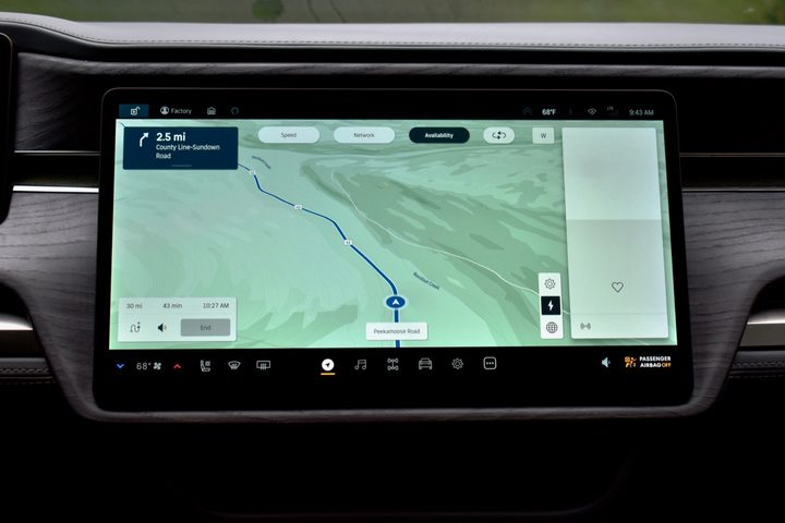 The 2022 Rivian R1S electric SUV's central touchscreen.