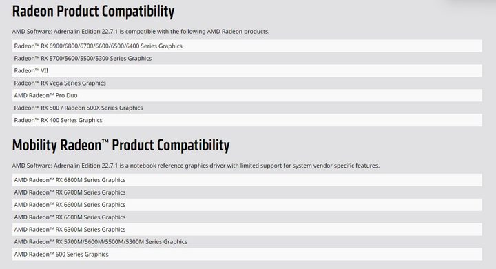 A list of all the compatible AMD GPUs for the new driver update