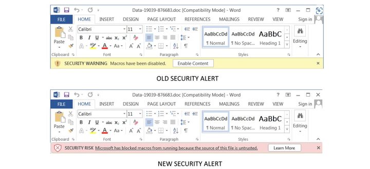 Macro alerts in Word file