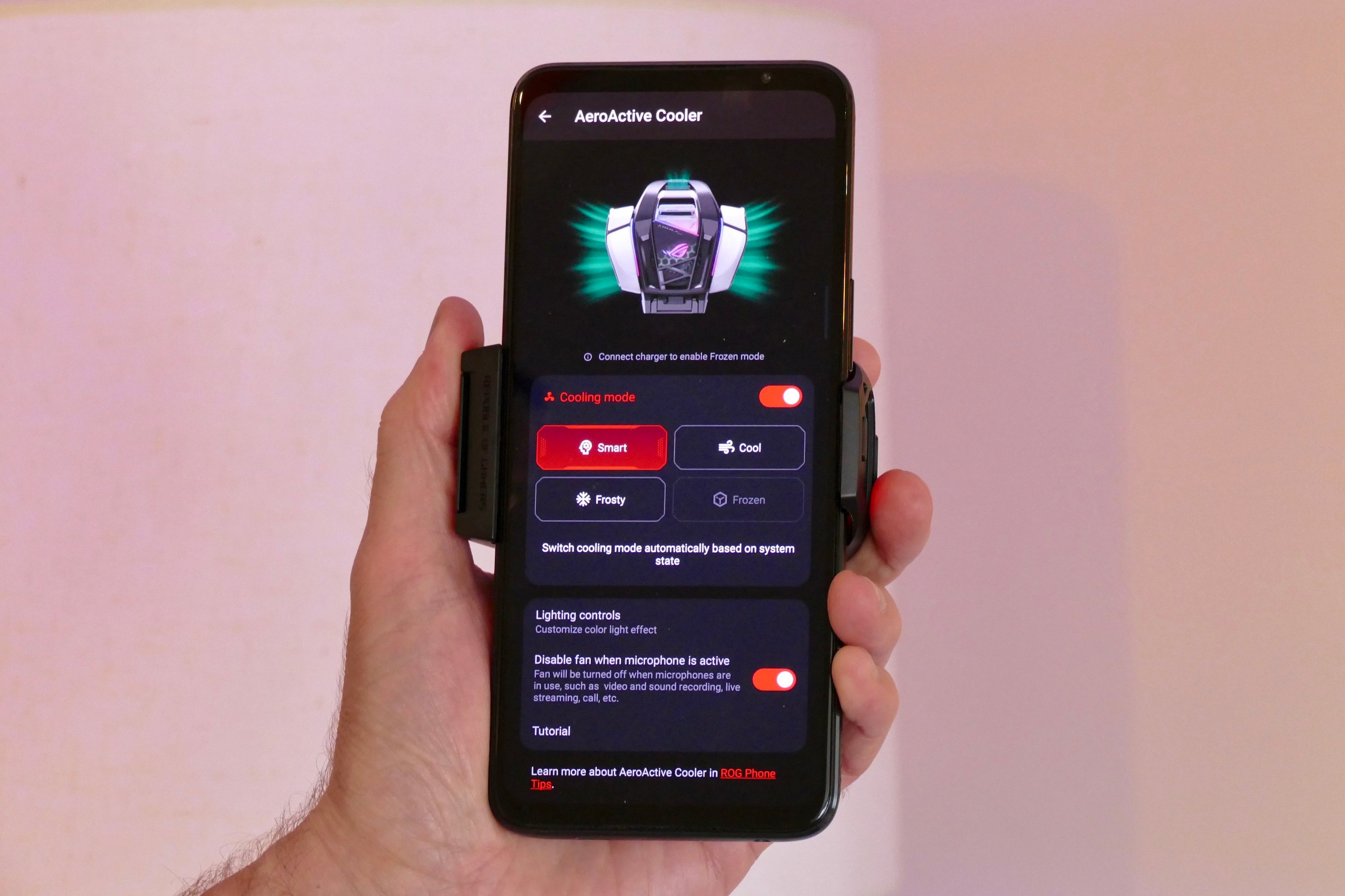 Active Aerocooler 6 menu on the Photo taken with the Asus ROG Phone 6 Pro.